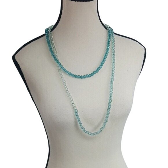 A New Day Necklace Two Piece Womens Blue Beaded Pullover Layered - Picture 1 of 6